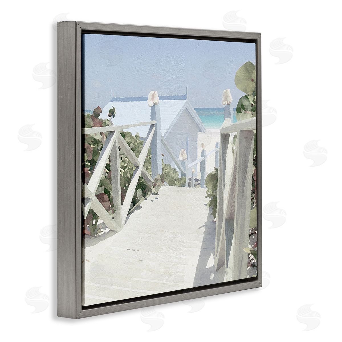Noah Bay Noon Shadows Beach Steps Gray Floating Frame Canvas Wall Art Print