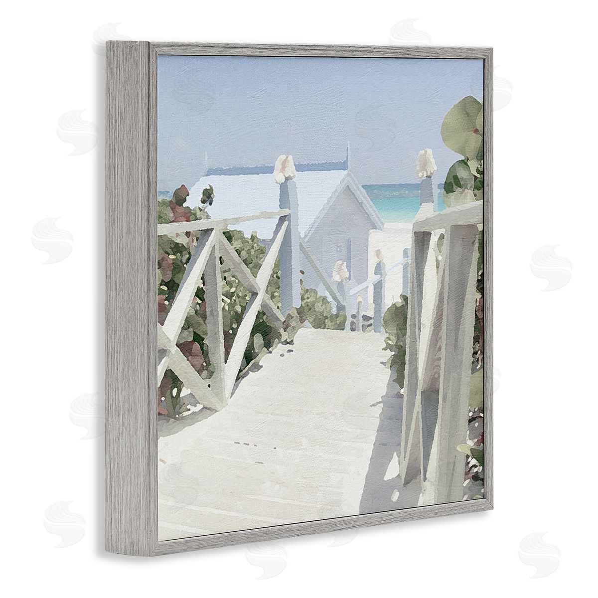Noah Bay Noon Shadows Beach Steps Gray Framed Glicee Wall Art Print