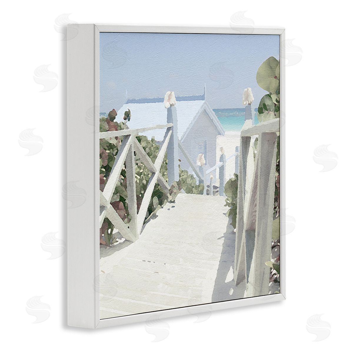 Noah Bay Noon Shadows Beach Steps White Framed Glicee Wall Art Print