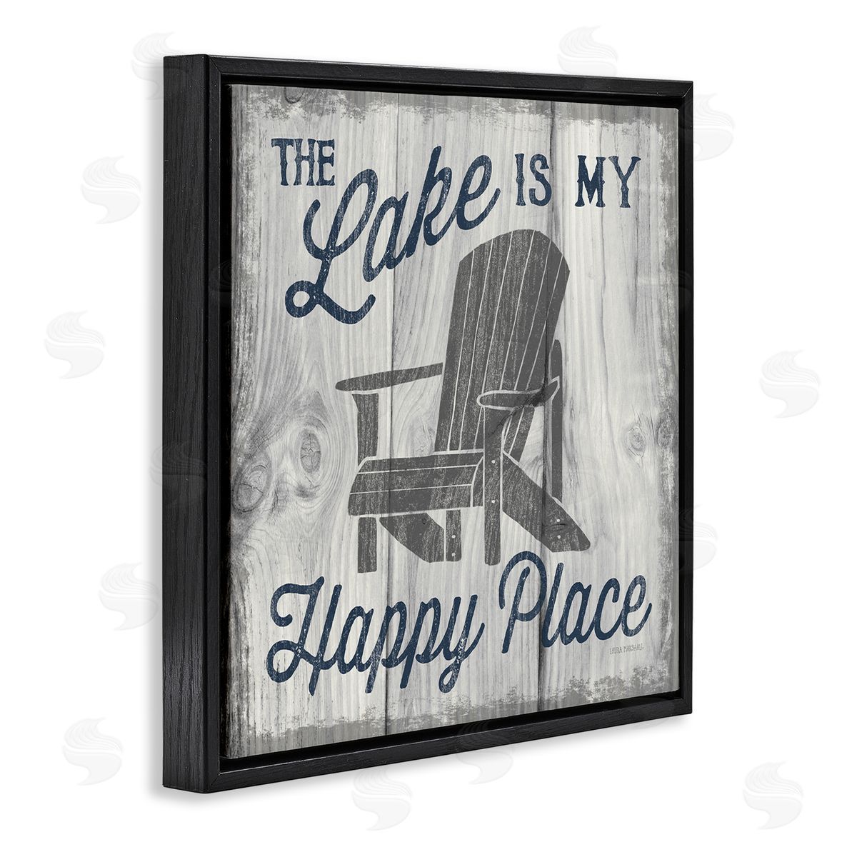 Laura Marshall Happy Place Lake Phrase Black Floating Frame Canvas Wall Art Print