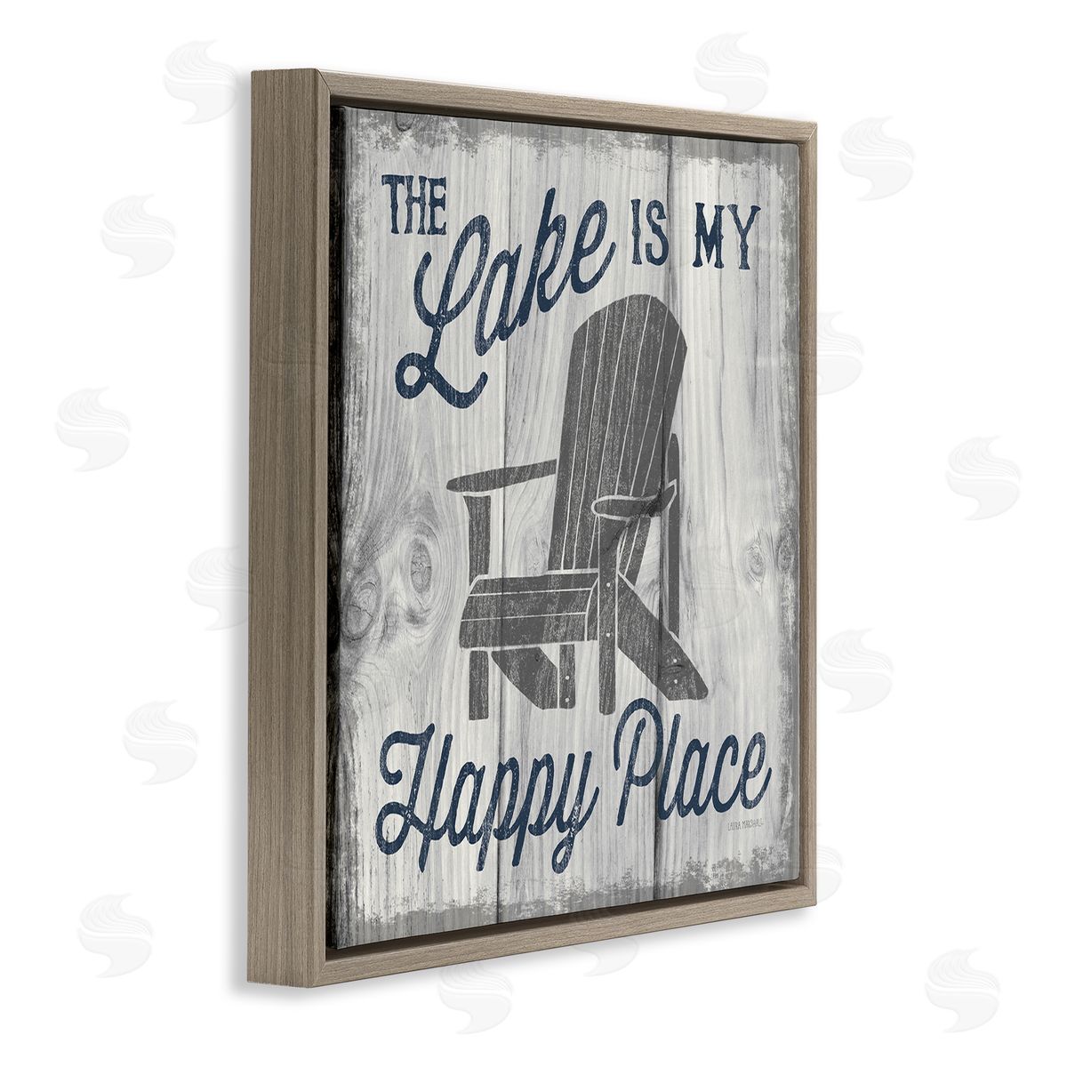 Laura Marshall Happy Place Lake Phrase Brown Floating Frame Canvas Wall Art Print