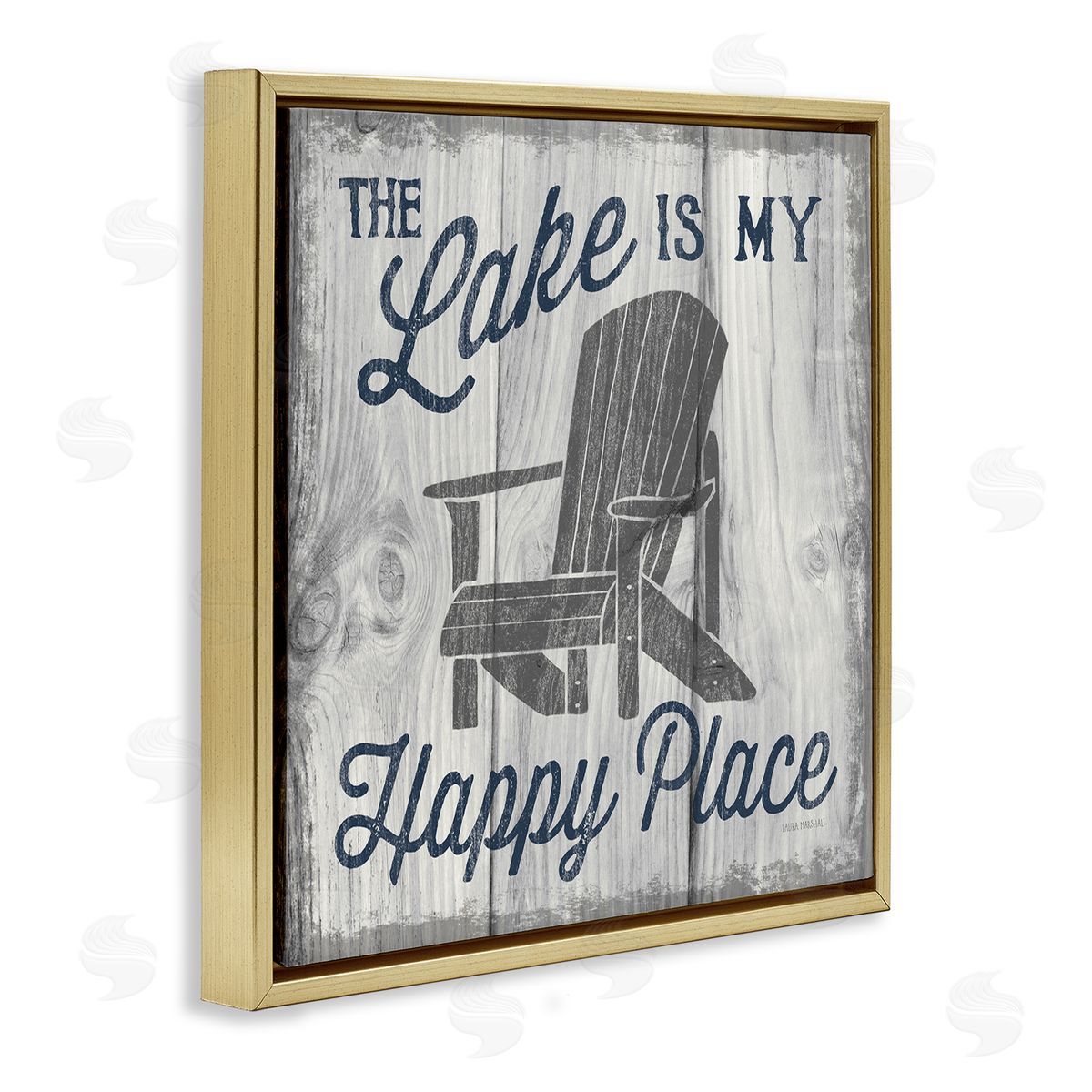 Laura Marshall Happy Place Lake Phrase Gold Floating Frame Canvas Wall Art Print