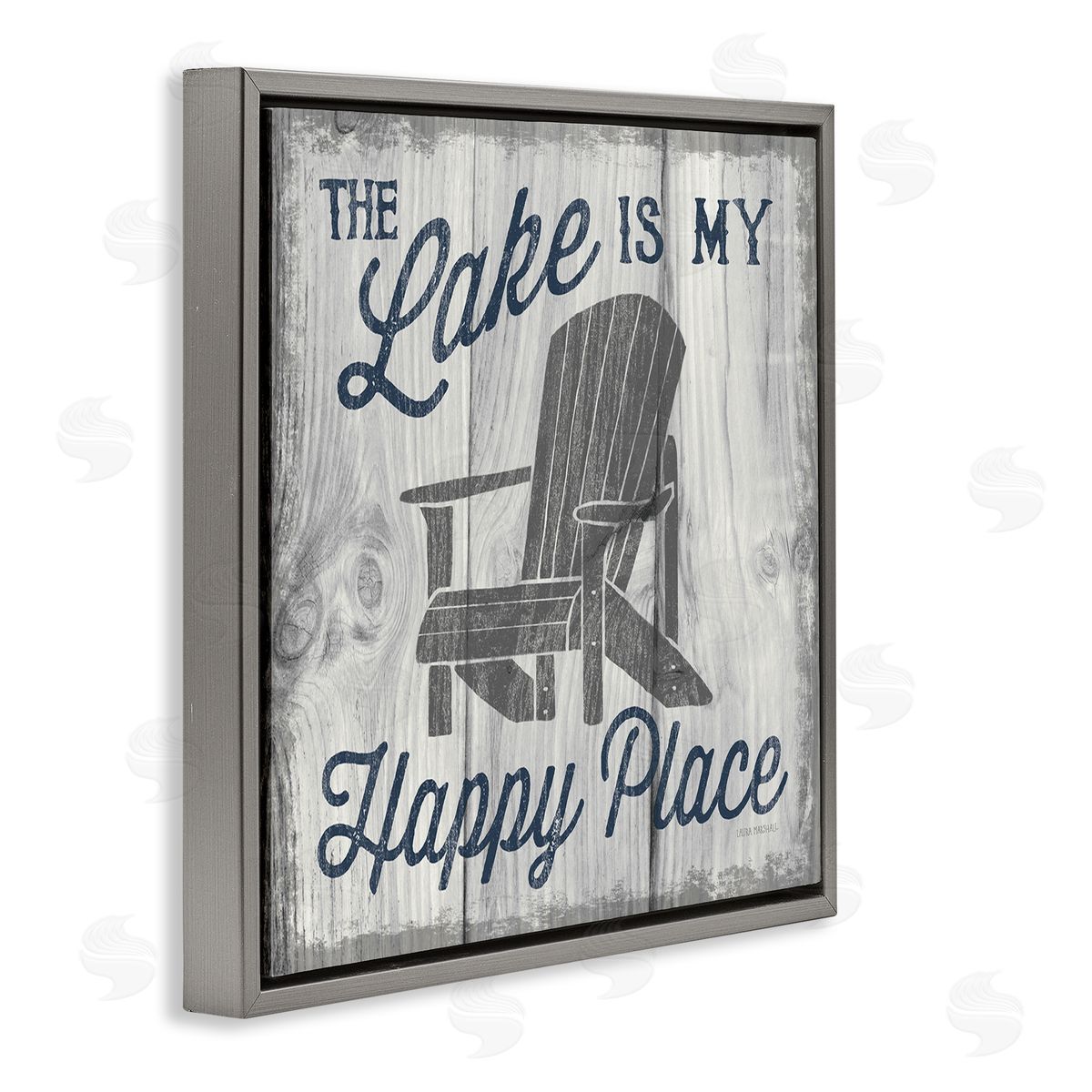 Laura Marshall Happy Place Lake Phrase Gray Floating Frame Canvas Wall Art Print