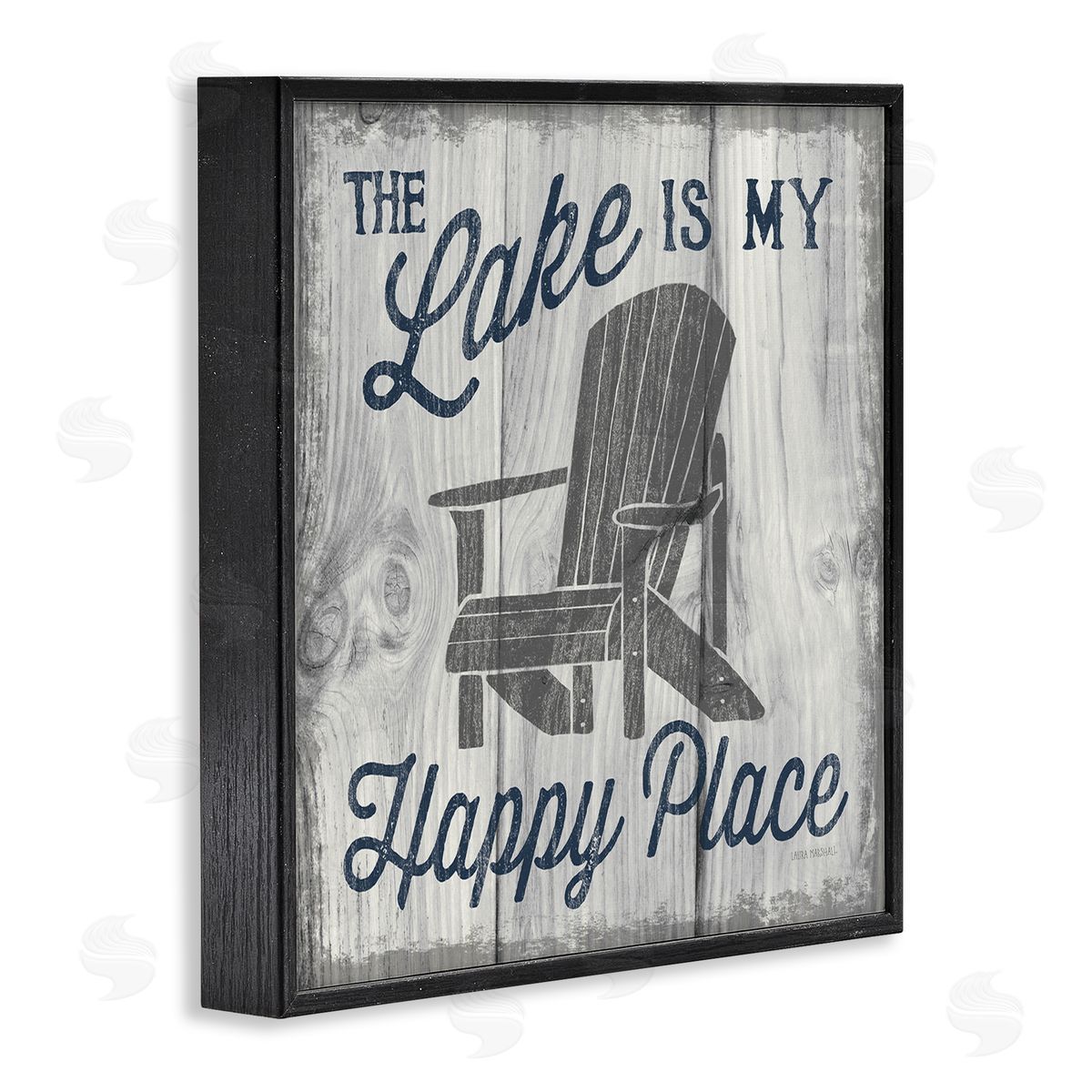 Laura Marshall Happy Place Lake Phrase Black Framed Glicee Wall Art Print