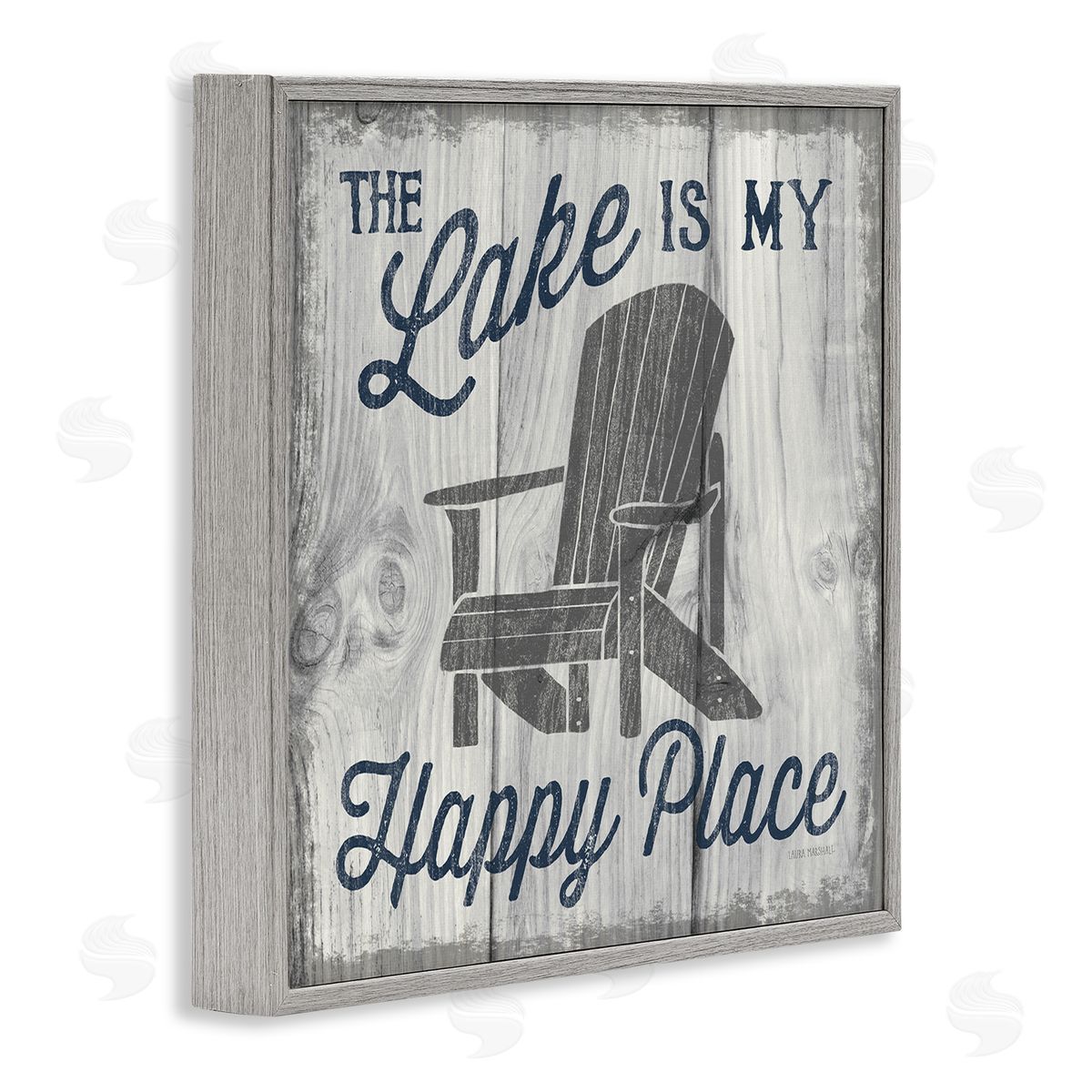 Laura Marshall Happy Place Lake Phrase Gray Framed Glicee Wall Art Print