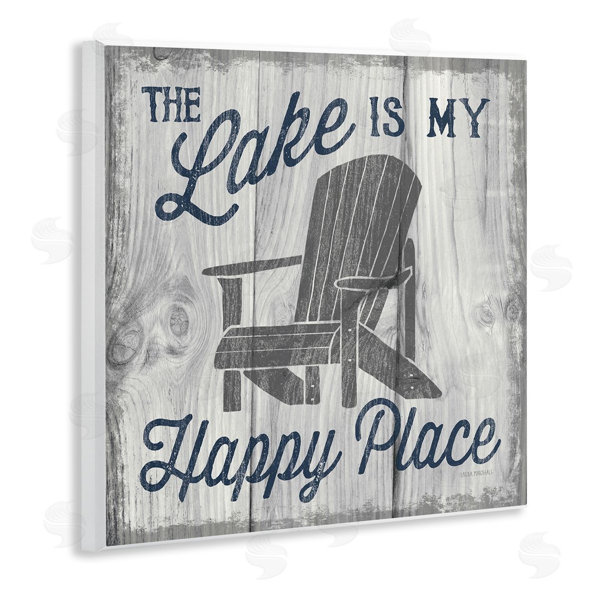 Laura Marshall Happy Place Lake Phrase Wooden Wall Plaque Art Print