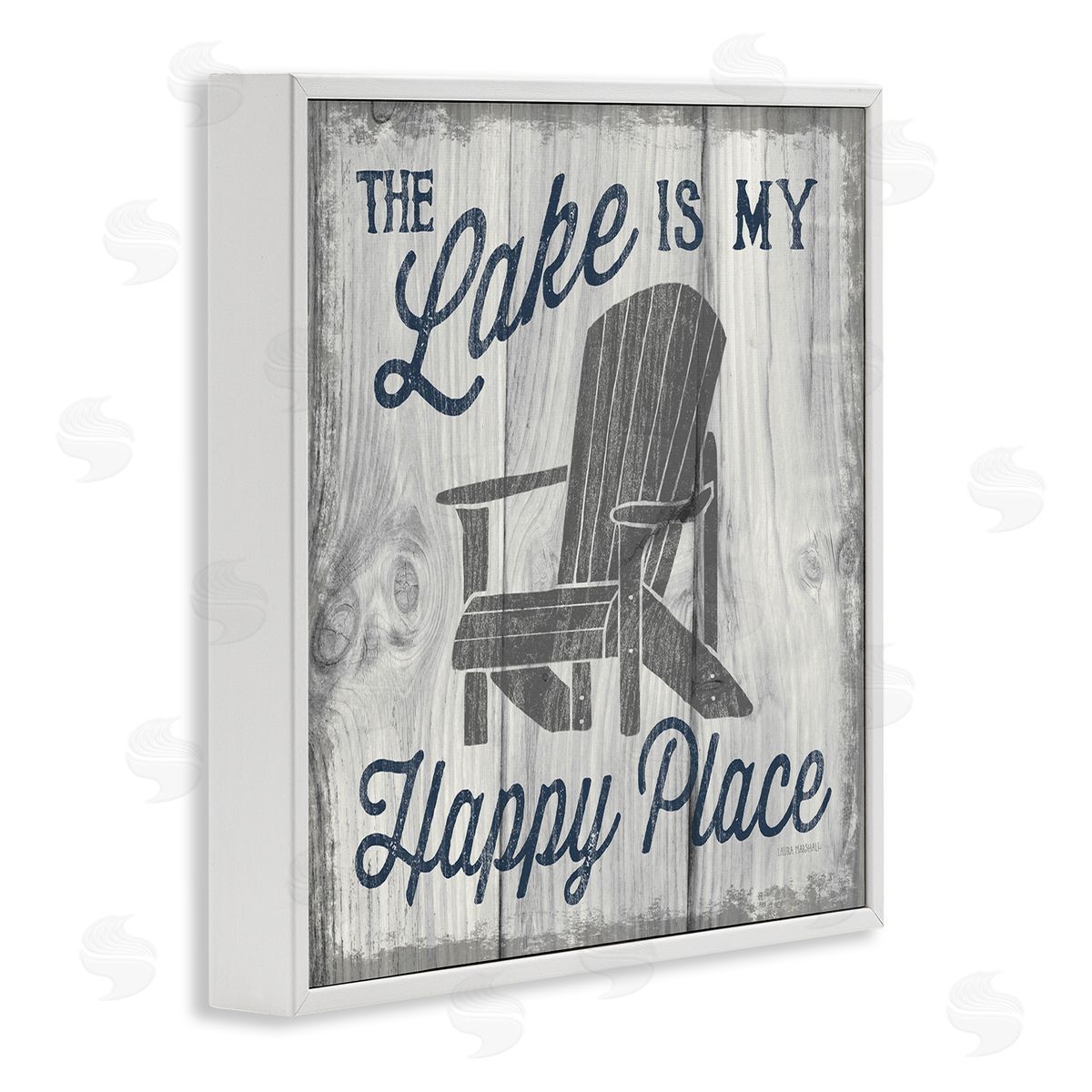 Laura Marshall Happy Place Lake Phrase White Framed Glicee Wall Art Print