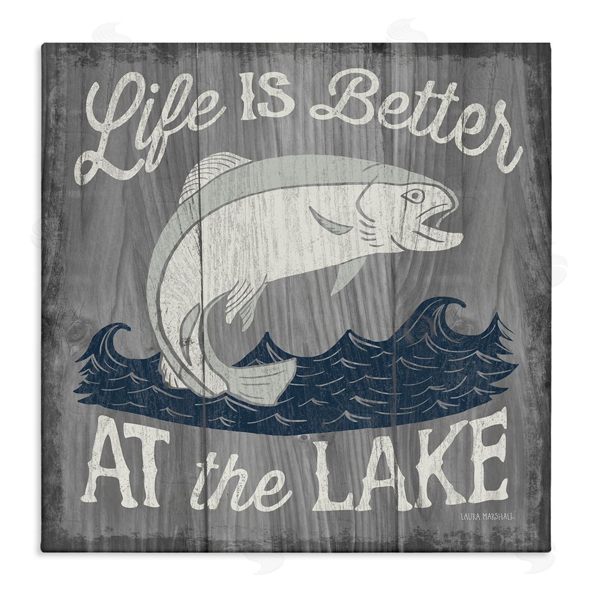 Laura Marshall Life Better at Lake Rustic Stretched Canvas Wall Art Print