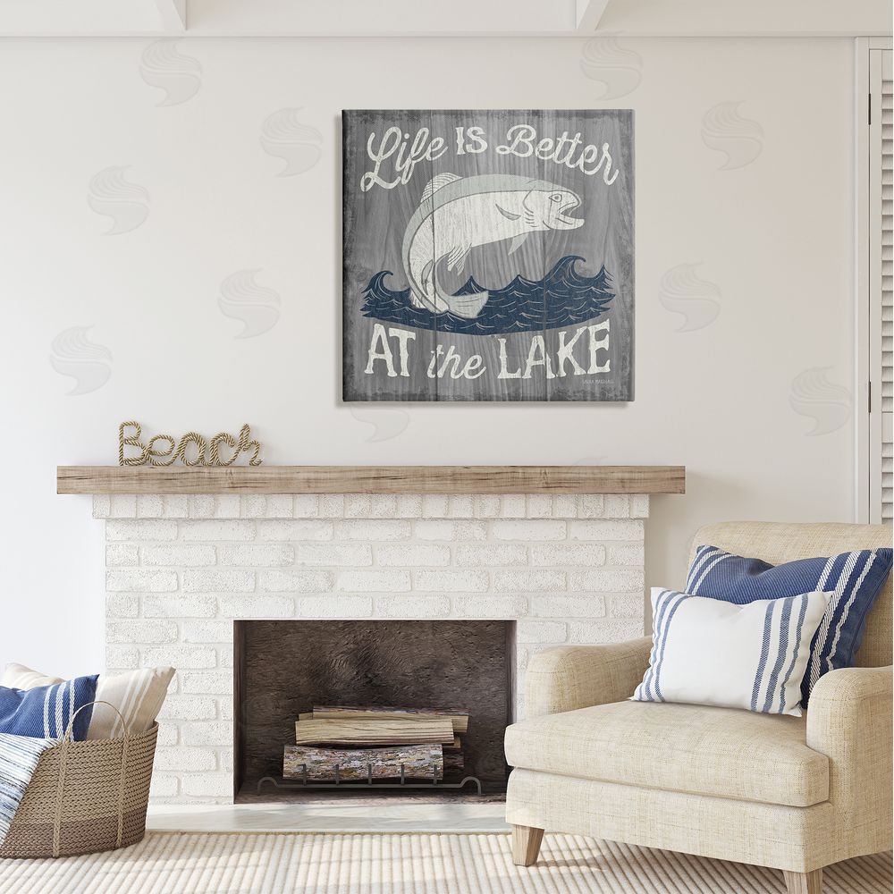 Laura Marshall Life Better at Lake Rustic Canvas Wall Art in Room