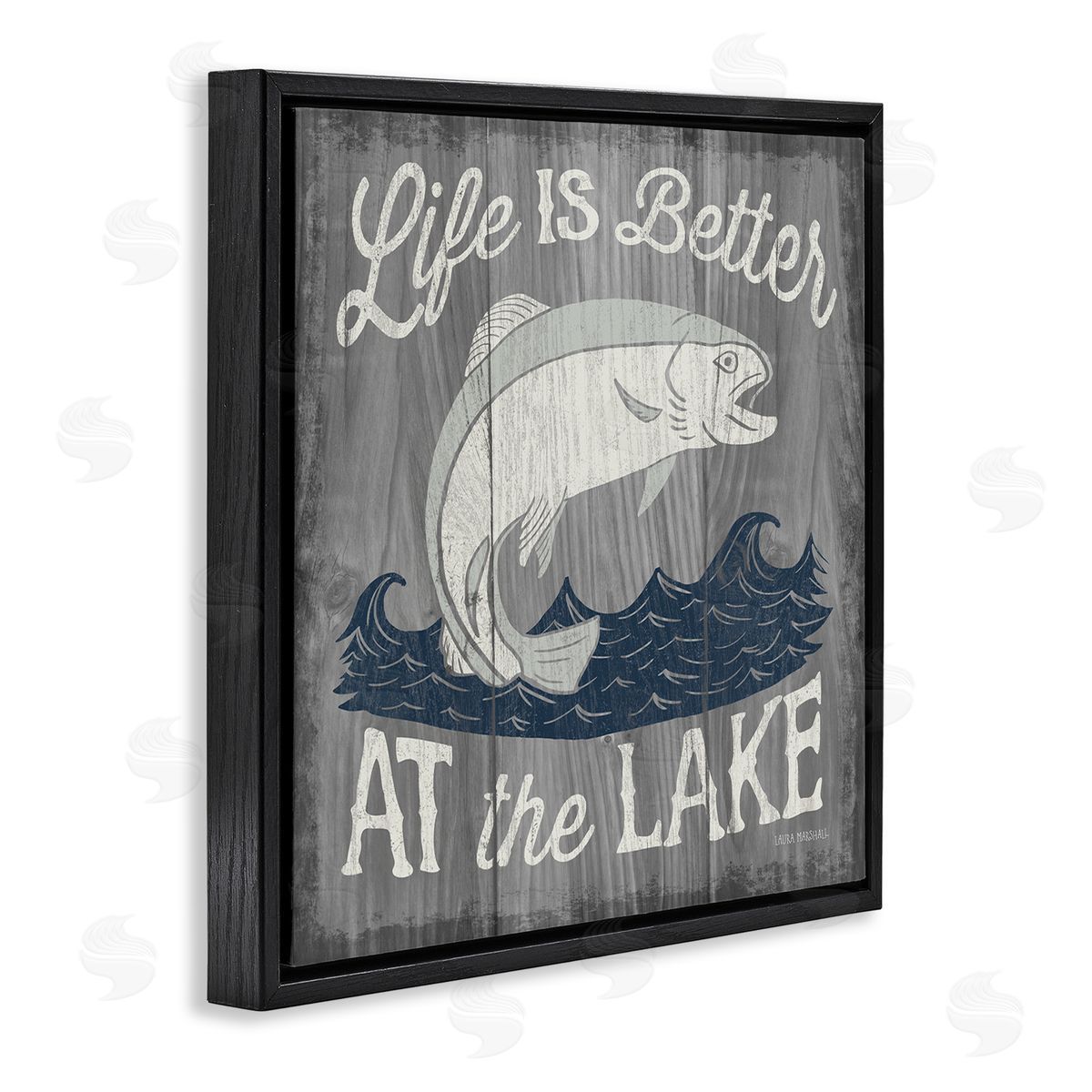 Laura Marshall Life Better at Lake Rustic Black Floating Frame Canvas Wall Art Print