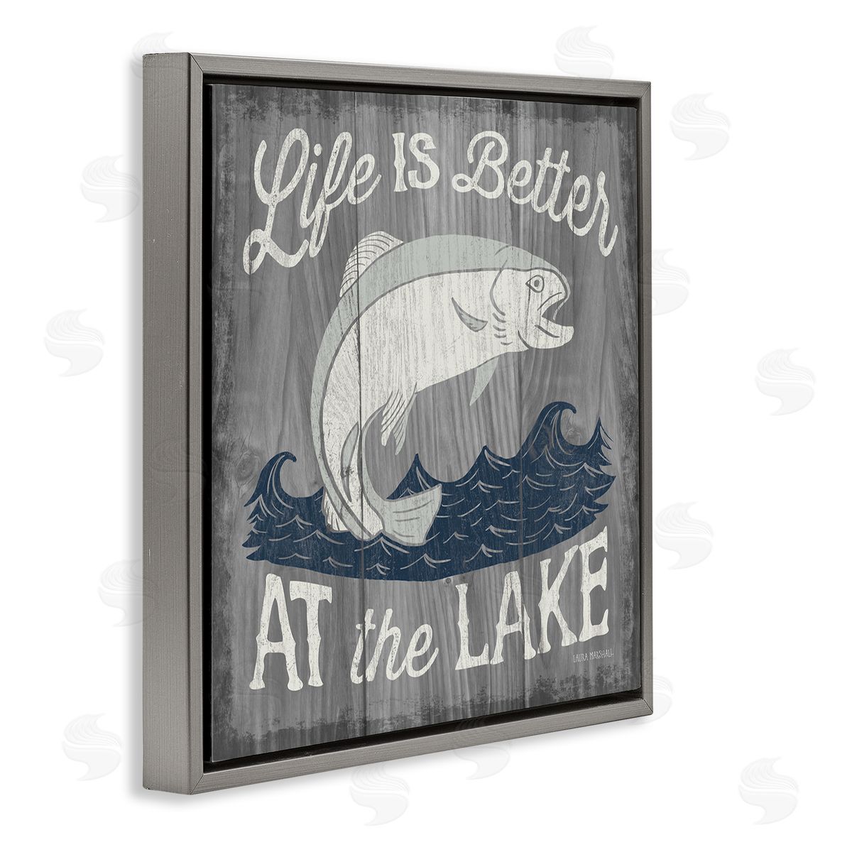 Laura Marshall Life Better at Lake Rustic Gray Floating Frame Canvas Wall Art Print