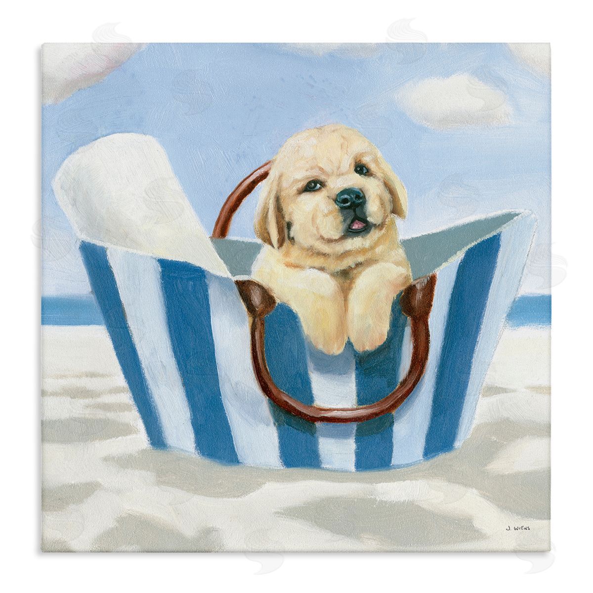 James Wiens Puppy at Beach Landscape Stretched Canvas Wall Art Print