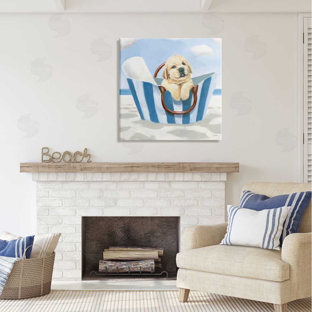 James Wiens Puppy at Beach Landscape Canvas Wall Art in Room
