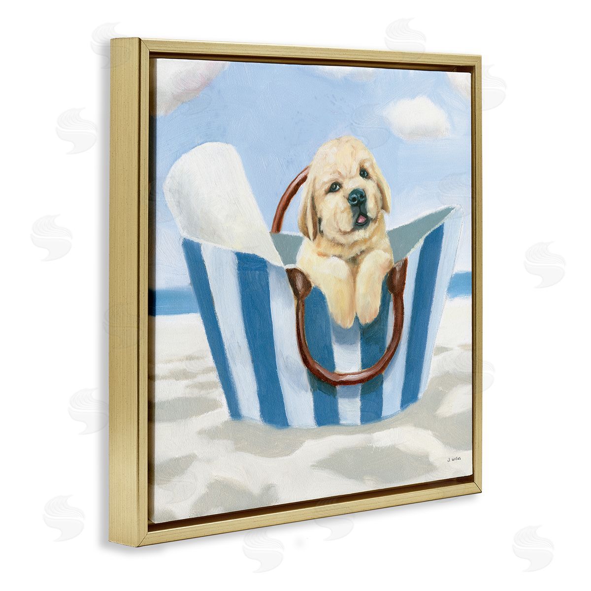 James Wiens Puppy at Beach Landscape Gold Floating Frame Canvas Wall Art Print