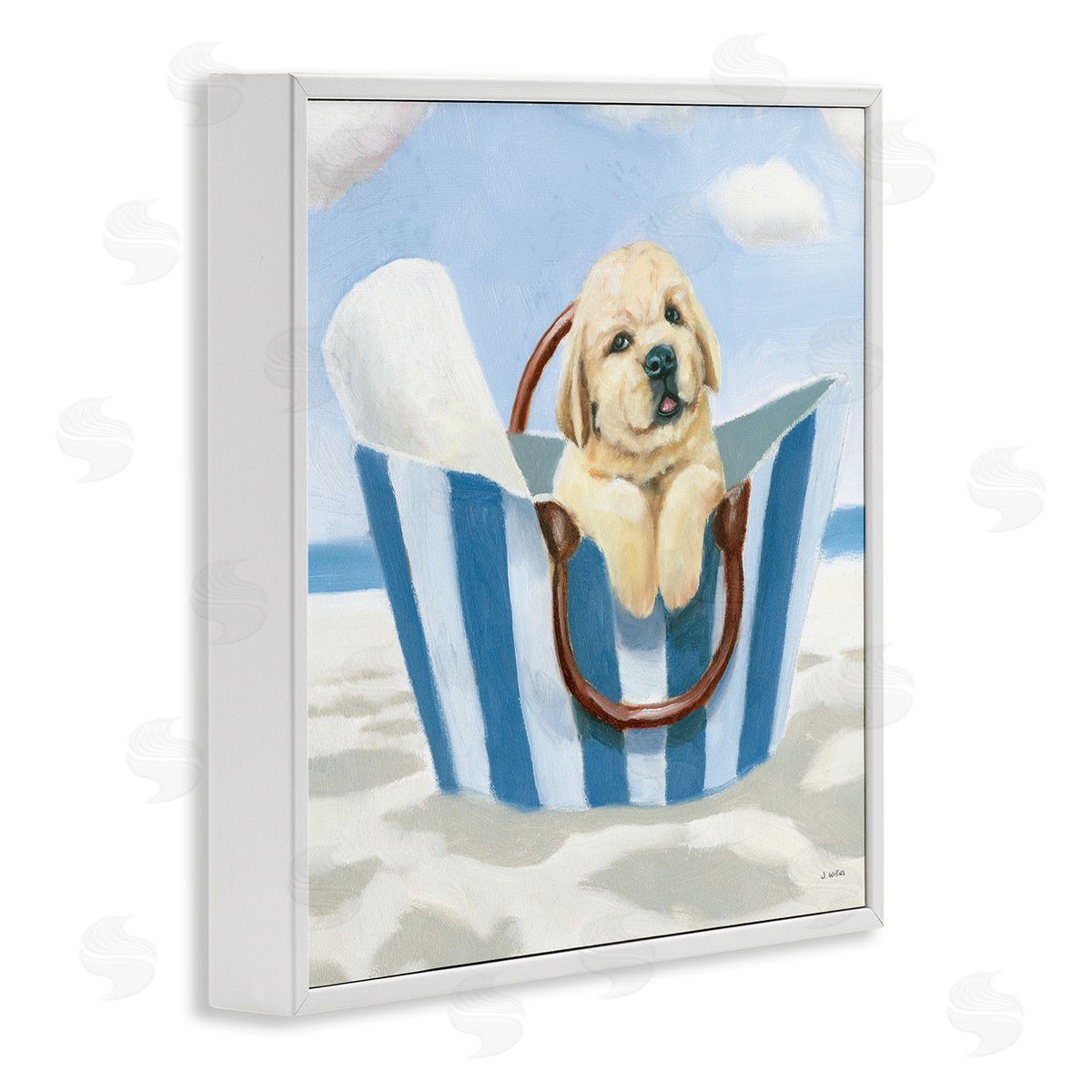 James Wiens Puppy at Beach Landscape White Framed Glicee Wall Art Print