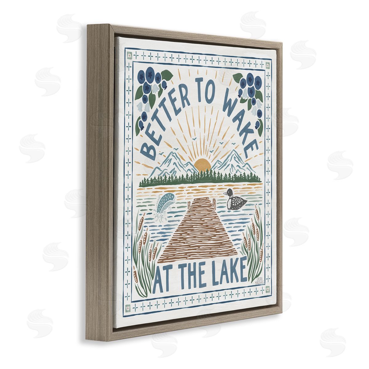 Laura Marshall Wake at Lake Phrase Brown Floating Frame Canvas Wall Art Print