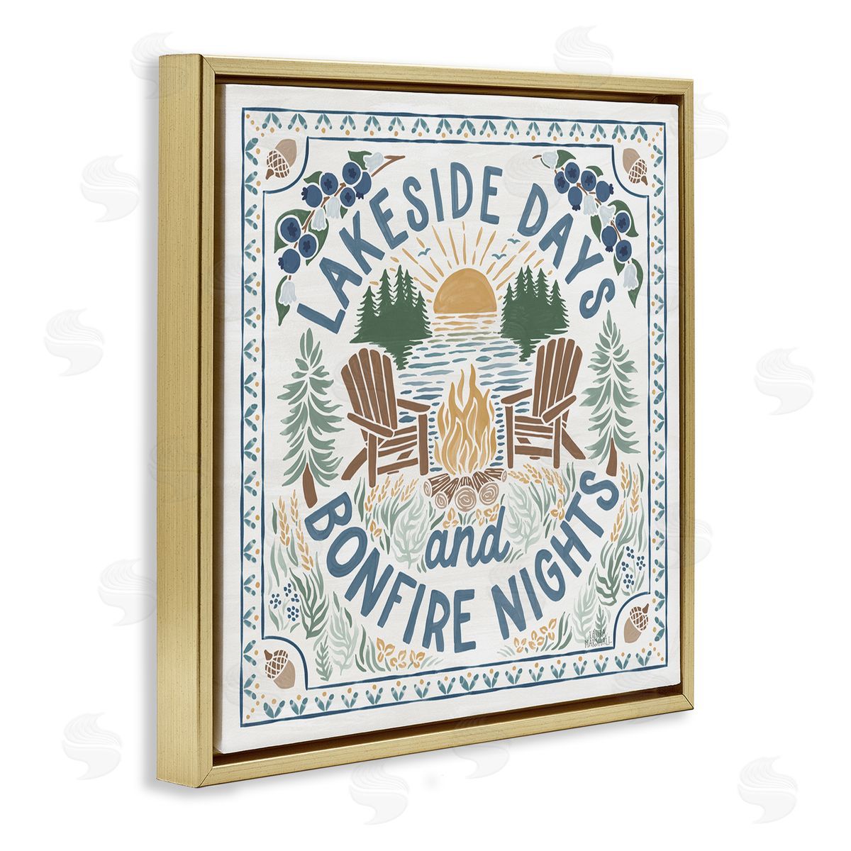 Laura Marshall Lakeside Days Bonfire Nights Gold Floating Frame Canvas Wall Art Print