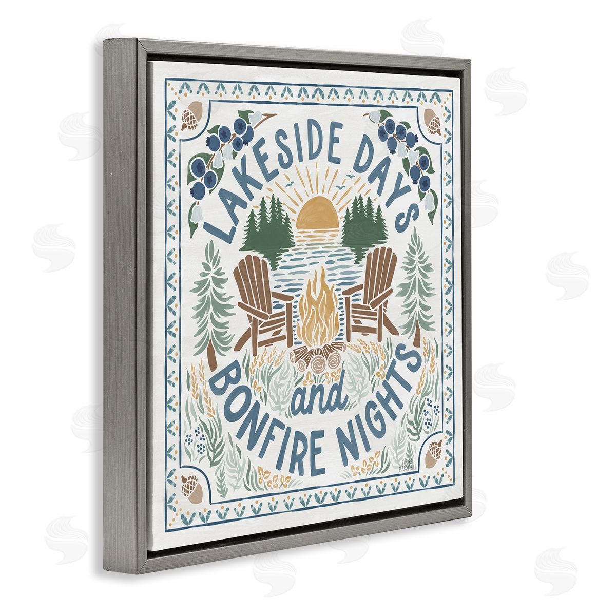 Laura Marshall Lakeside Days Bonfire Nights Gray Floating Frame Canvas Wall Art Print