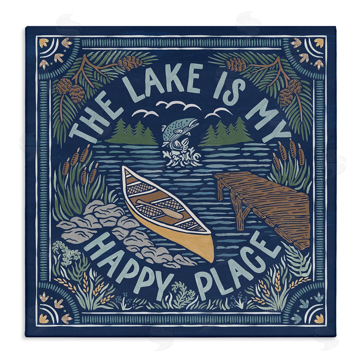 Laura Marshall Lake Happy Place Phrase Stretched Canvas Wall Art Print