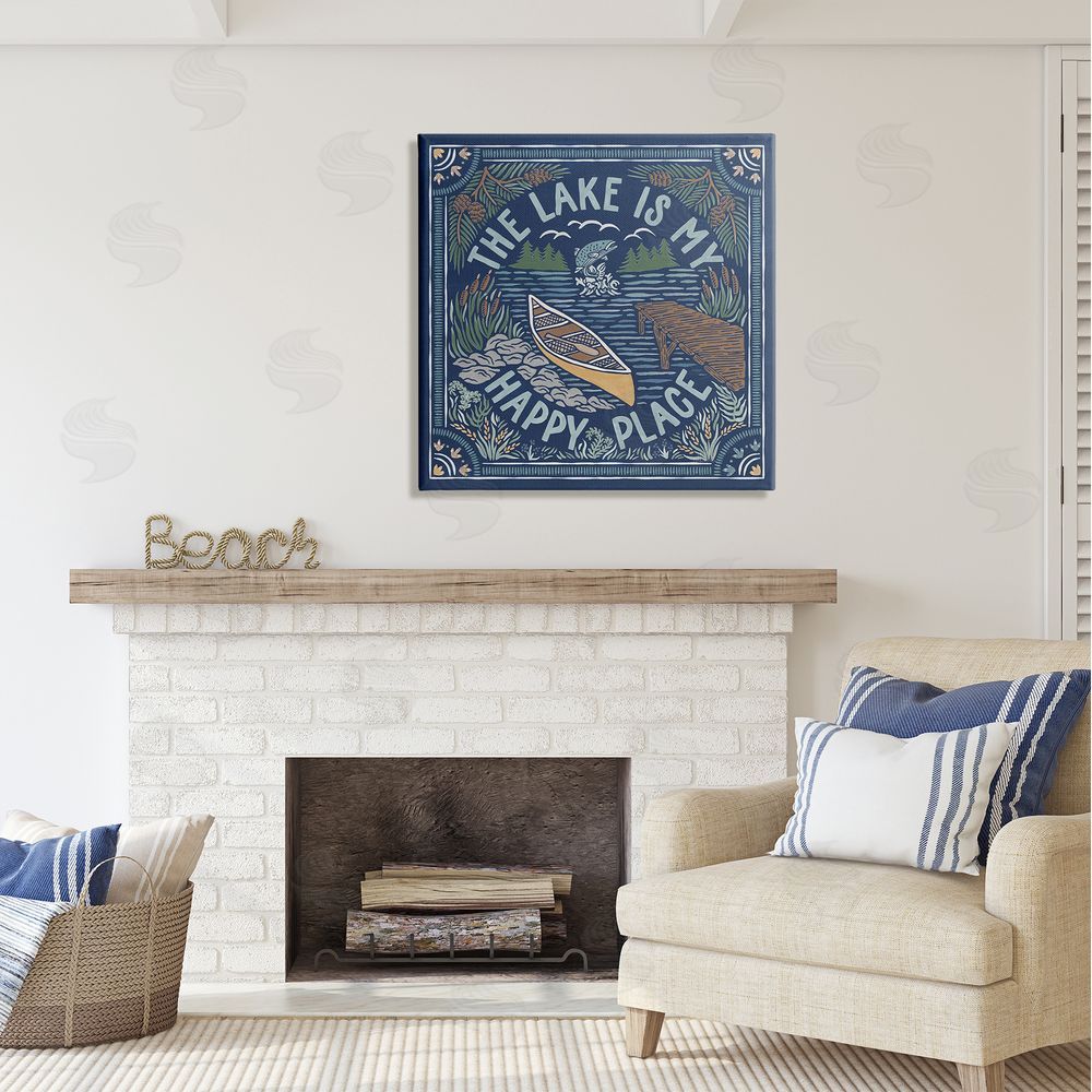 Laura Marshall Lake Happy Place Phrase Canvas Wall Art in Room