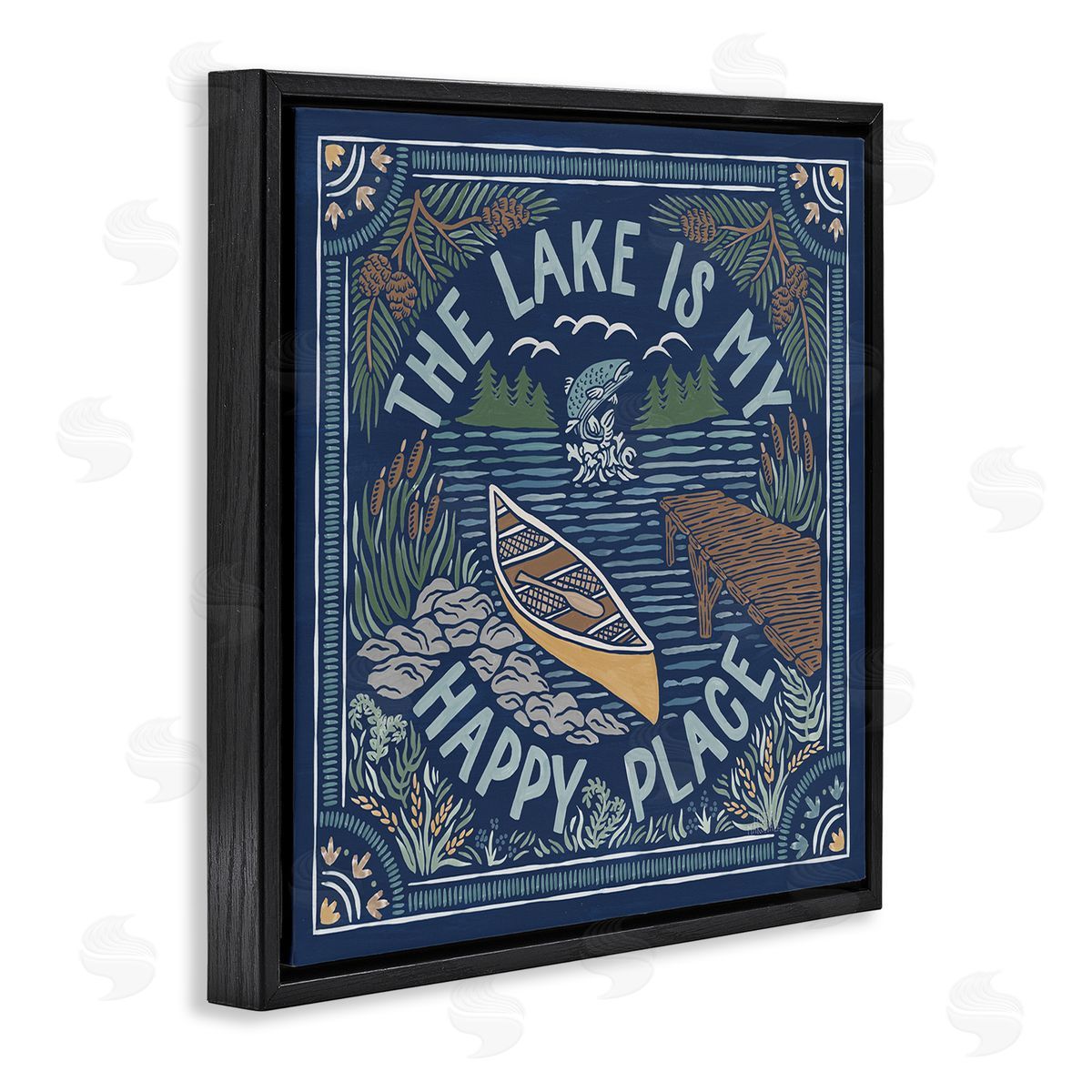 Laura Marshall Lake Happy Place Phrase Black Floating Frame Canvas Wall Art Print