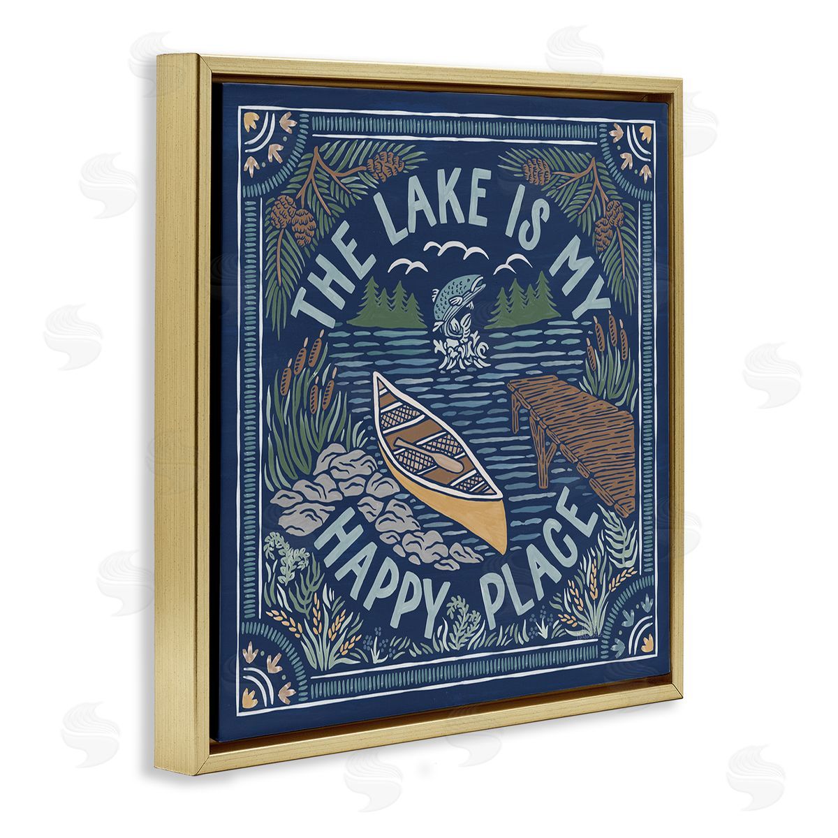 Laura Marshall Lake Happy Place Phrase Gold Floating Frame Canvas Wall Art Print