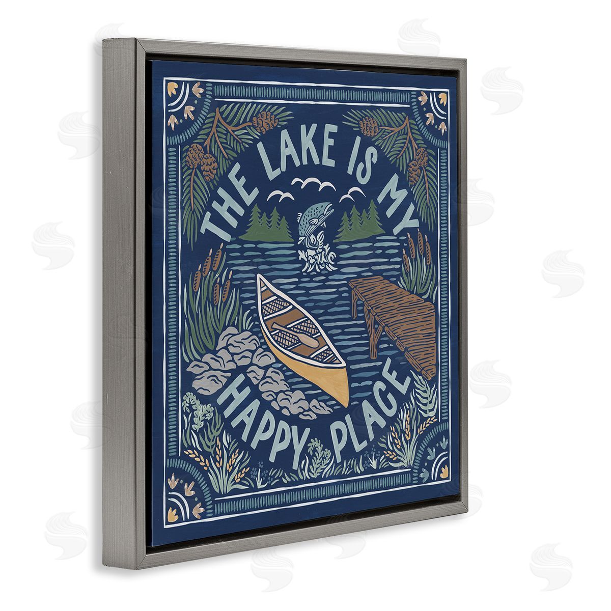 Laura Marshall Lake Happy Place Phrase Gray Floating Frame Canvas Wall Art Print