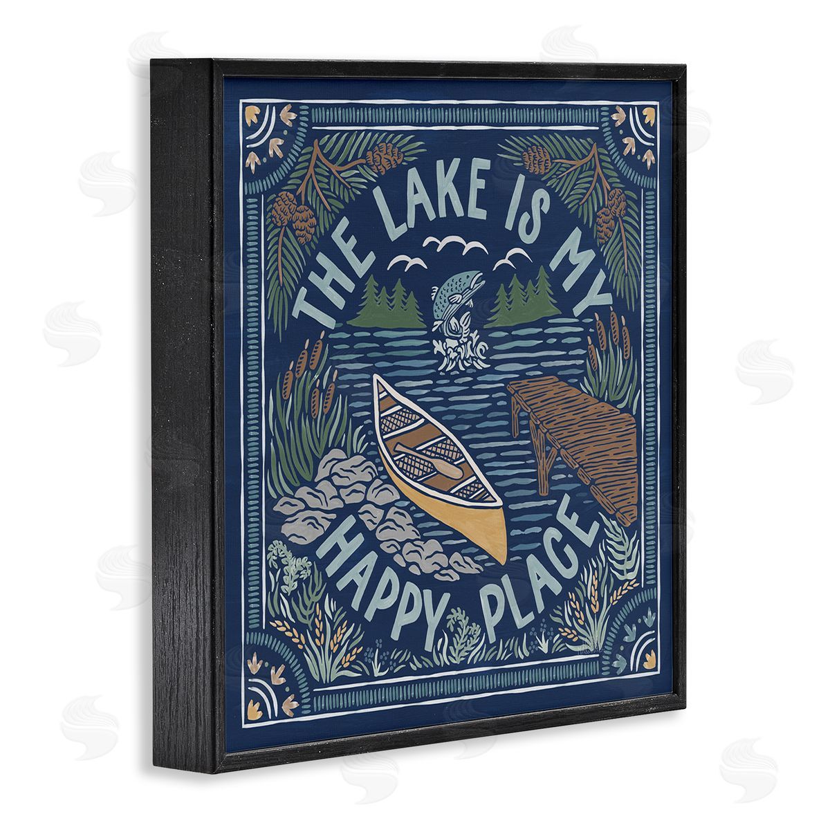 Laura Marshall Lake Happy Place Phrase Black Framed Glicee Wall Art Print