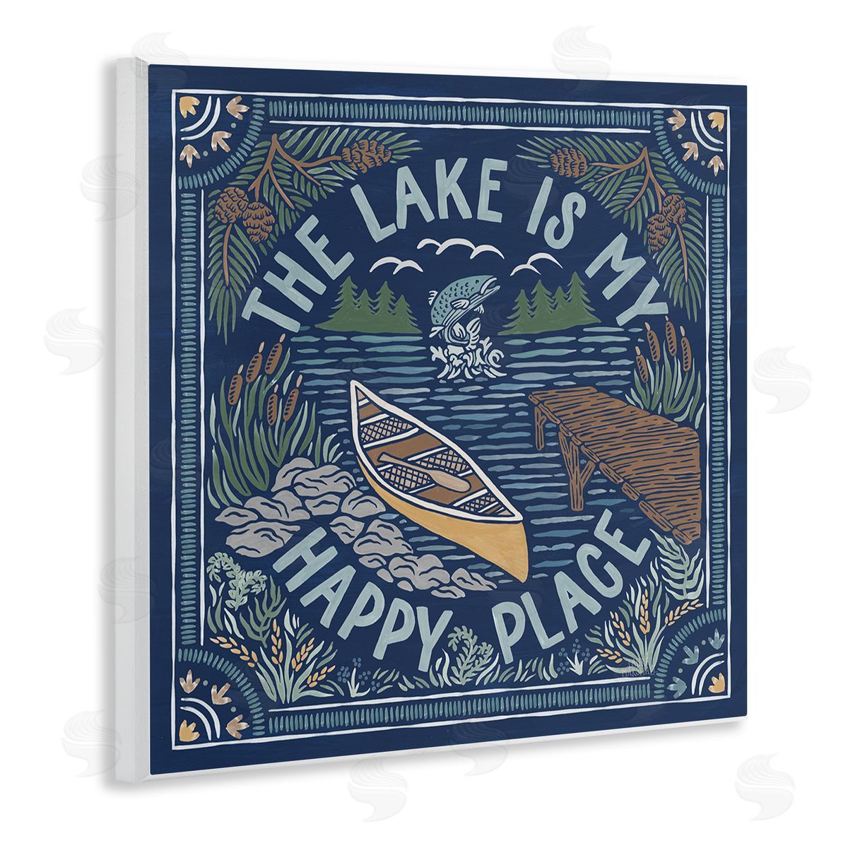 Laura Marshall Lake Happy Place Phrase Wooden Wall Plaque Art Print