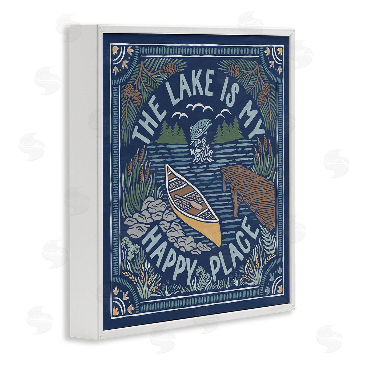 Laura Marshall Lake Happy Place Phrase White Framed Glicee Wall Art Print