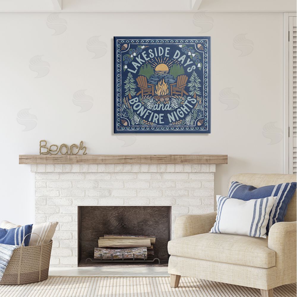 Laura Marshall Lakeside Campfire Phrase Canvas Wall Art in Room