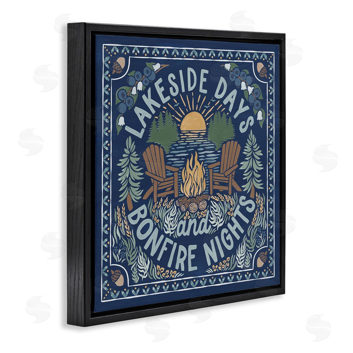 Laura Marshall Lakeside Campfire Phrase Black Floating Frame Canvas Wall Art Print