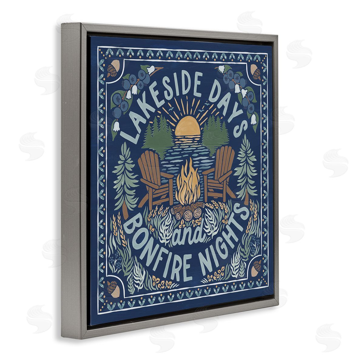 Laura Marshall Lakeside Campfire Phrase Gray Floating Frame Canvas Wall Art Print
