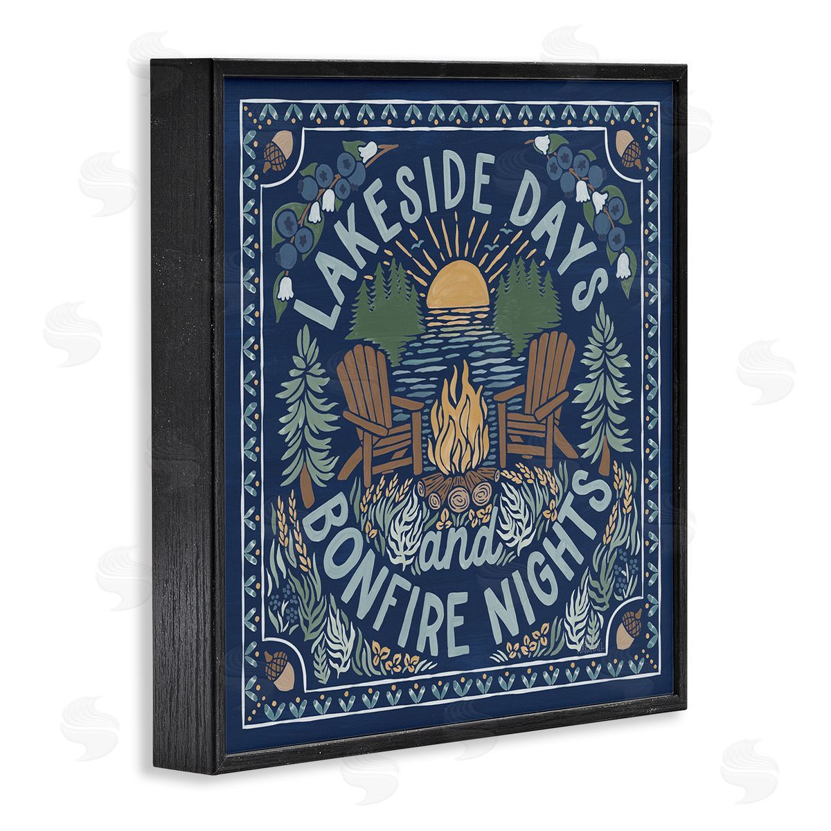 Laura Marshall Lakeside Campfire Phrase Black Framed Glicee Wall Art Print