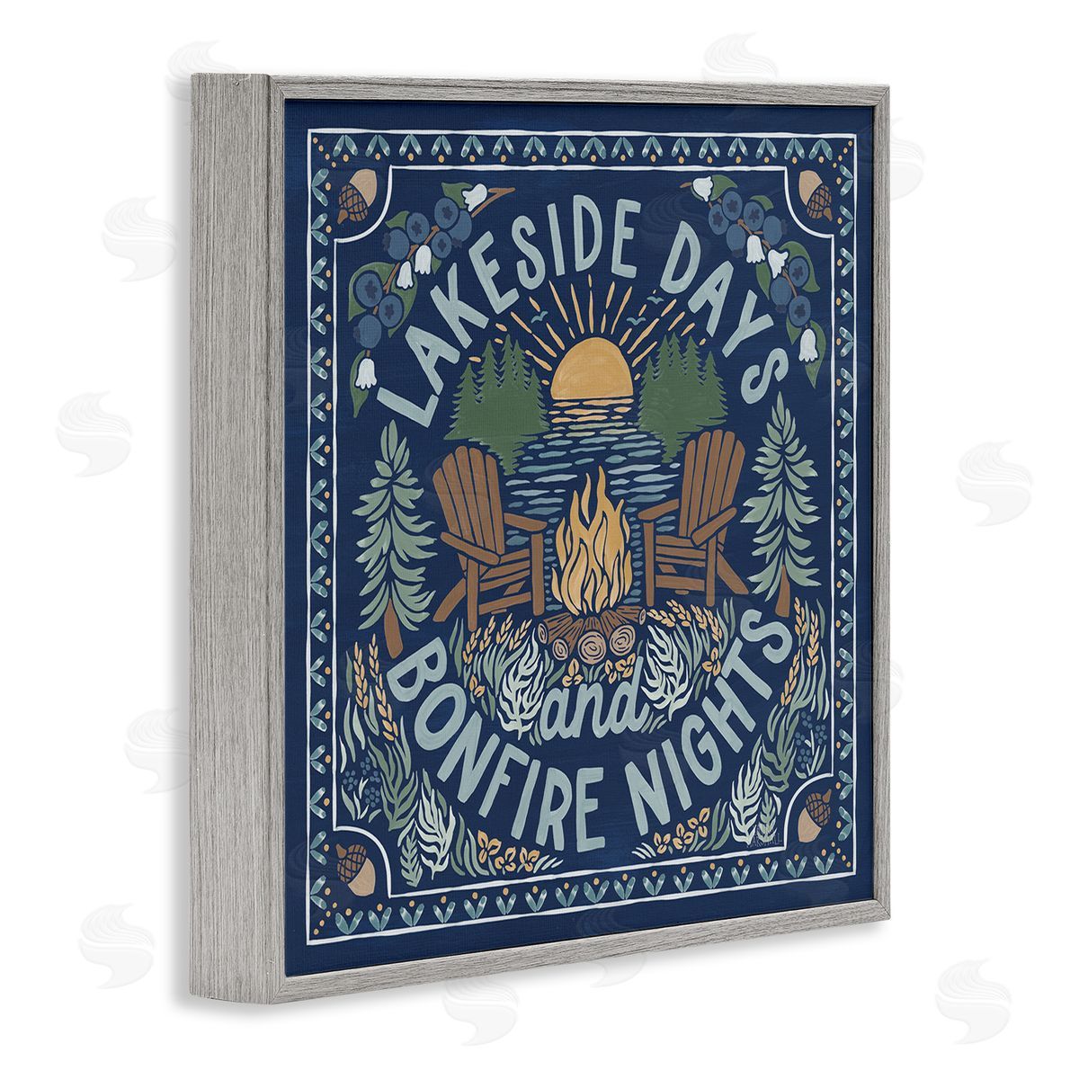 Laura Marshall Lakeside Campfire Phrase Gray Framed Glicee Wall Art Print