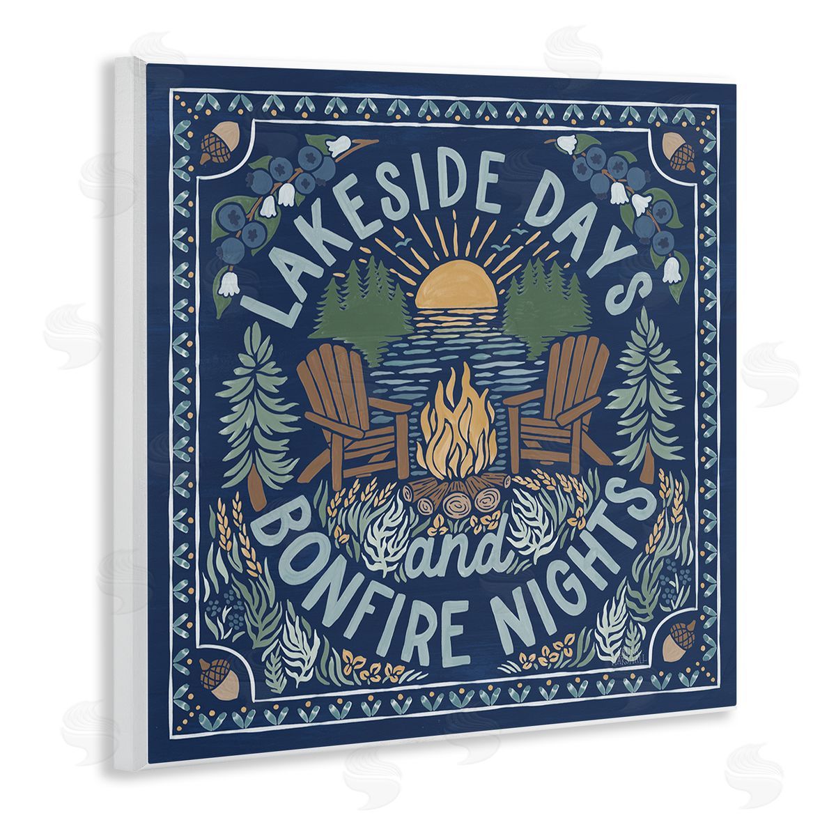 Laura Marshall Lakeside Campfire Phrase Wooden Wall Plaque Art Print