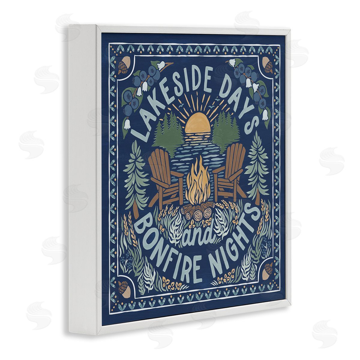 Laura Marshall Lakeside Campfire Phrase White Framed Glicee Wall Art Print