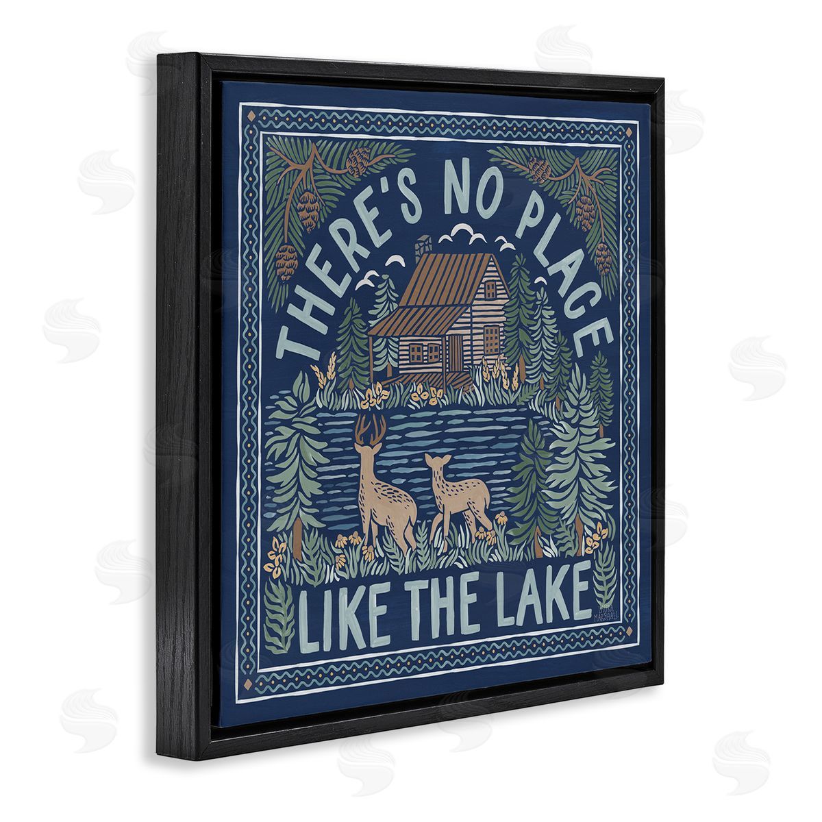 Laura Marshall No Place Like Lake Phrase Black Floating Frame Canvas Wall Art Print