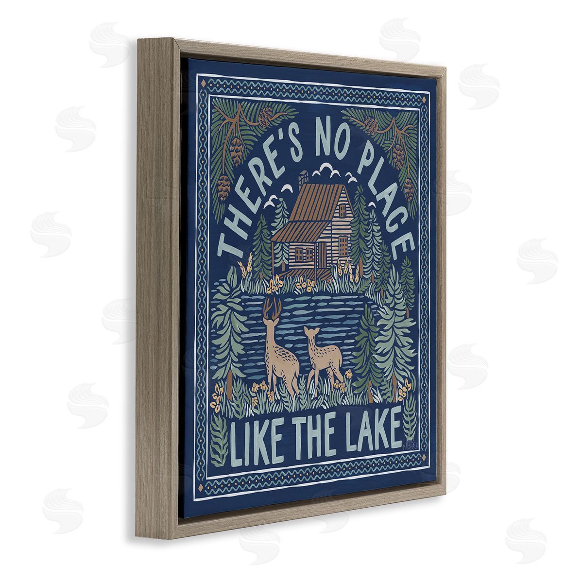 Laura Marshall No Place Like Lake Phrase Brown Floating Frame Canvas Wall Art Print