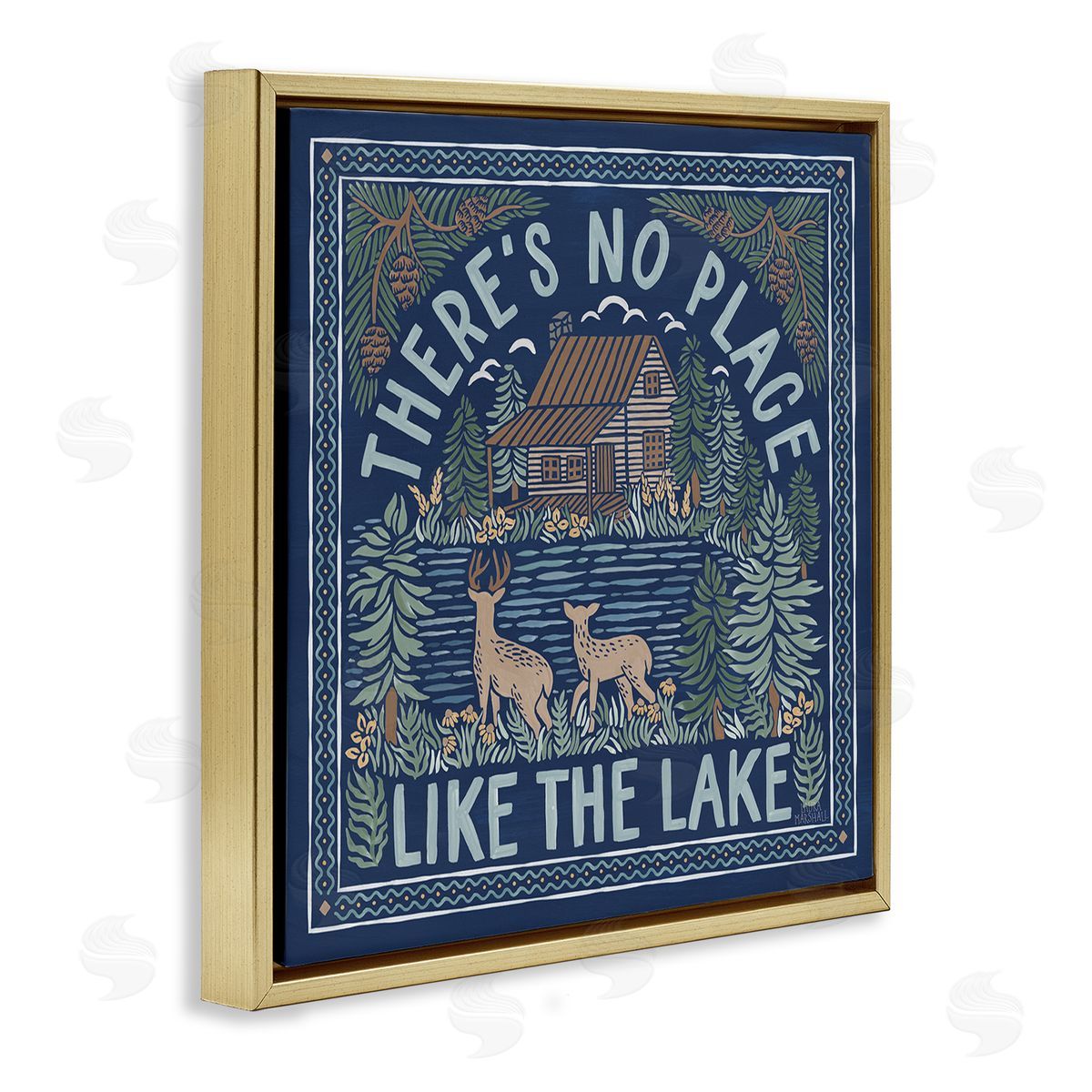 Laura Marshall No Place Like Lake Phrase Gold Floating Frame Canvas Wall Art Print