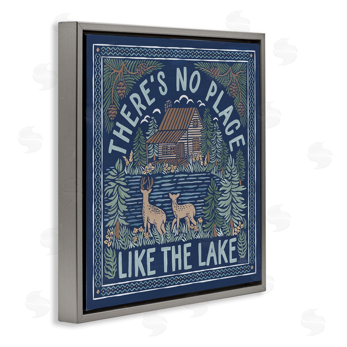 Laura Marshall No Place Like Lake Phrase Gray Floating Frame Canvas Wall Art Print