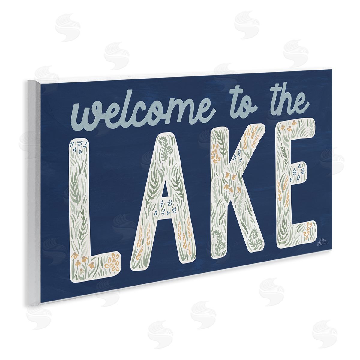 Laura Marshall Welcome Lake Floral Phrase Wooden Wall Plaque Art Print