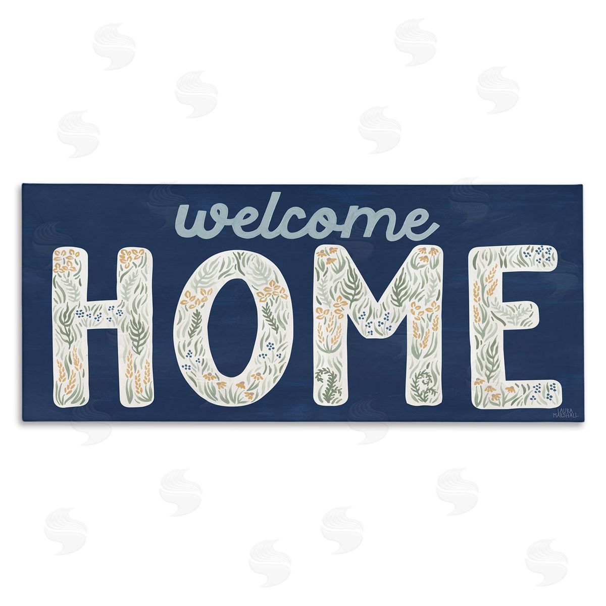 Laura Marshall Floral Welcome Phrase Stretched Canvas Wall Art Print