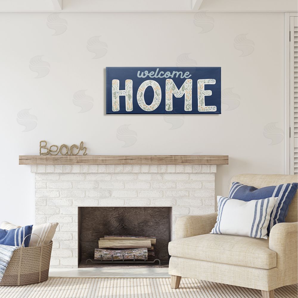 Laura Marshall Floral Welcome Phrase Canvas Wall Art in Room