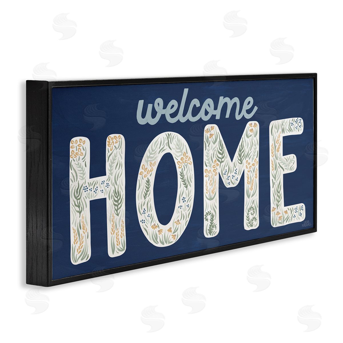 Laura Marshall Floral Welcome Phrase Black Framed Glicee Wall Art Print