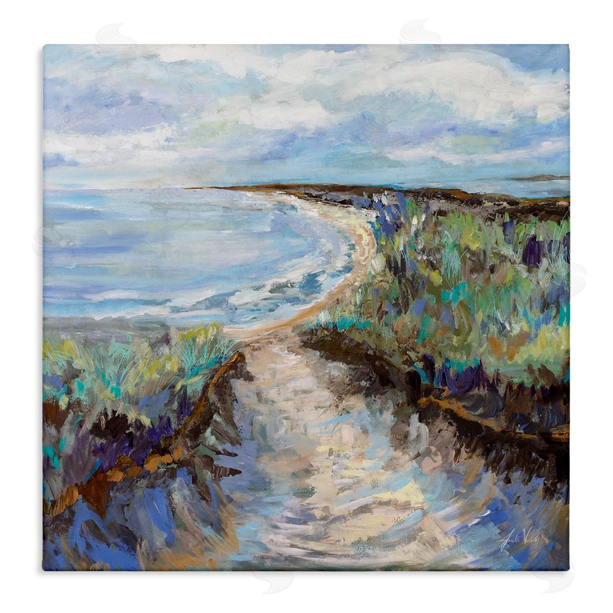 Jeanette Vertentes Cloudy Ocean Coast Painting Stretched Canvas Wall Art Print