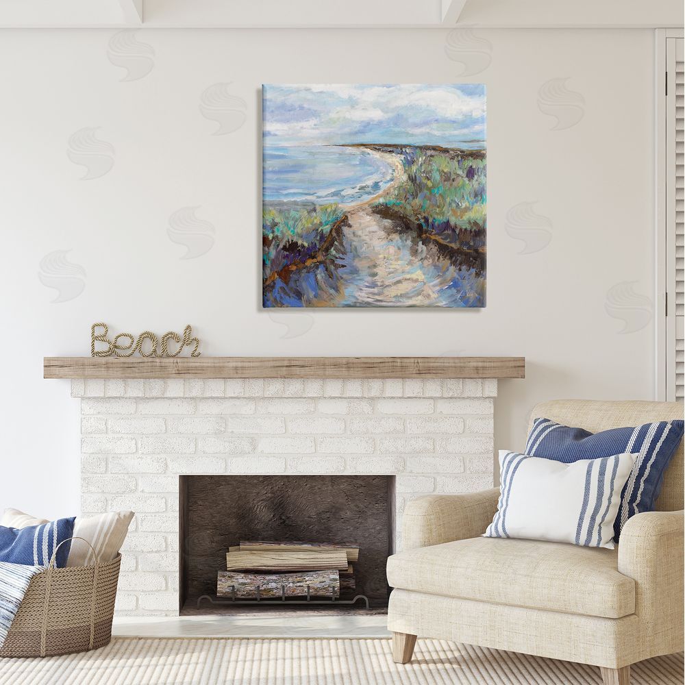 Jeanette Vertentes Cloudy Ocean Coast Painting Canvas Wall Art in Room