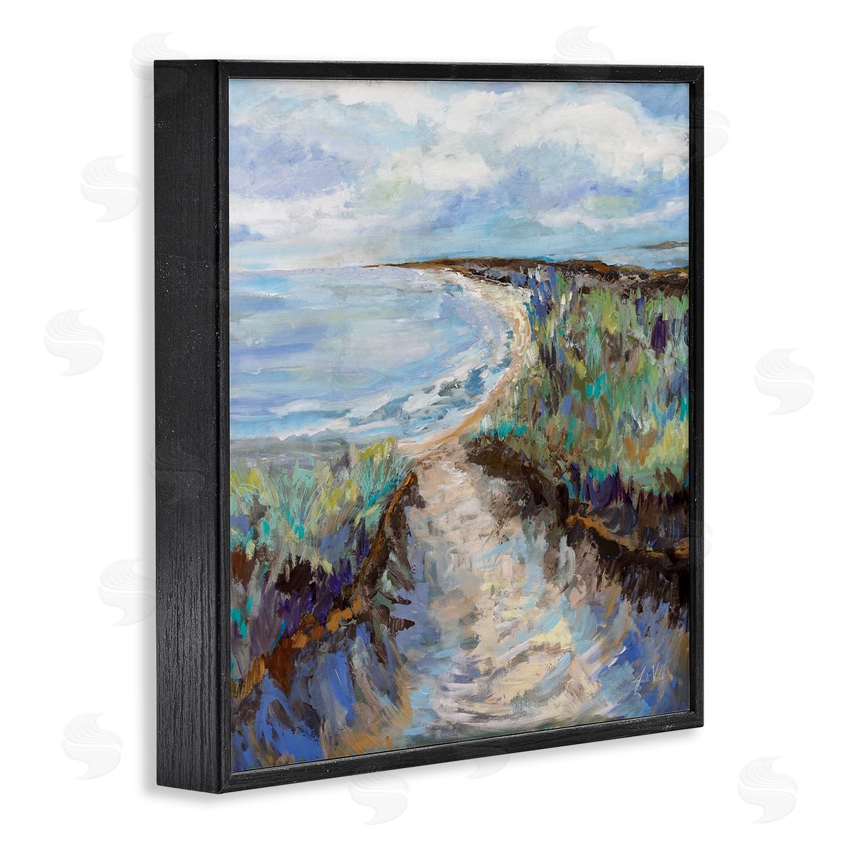 Jeanette Vertentes Cloudy Ocean Coast Painting Black Framed Glicee Wall Art Print