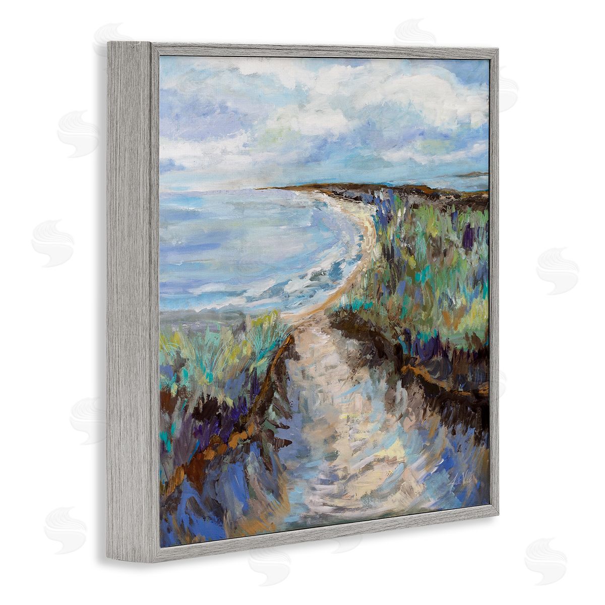 Jeanette Vertentes Cloudy Ocean Coast Painting Gray Framed Glicee Wall Art Print
