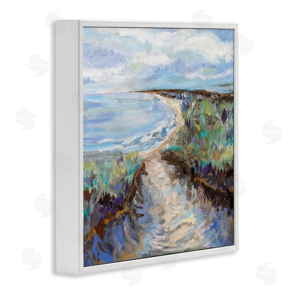 Jeanette Vertentes Cloudy Ocean Coast Painting White Framed Glicee Wall Art Print